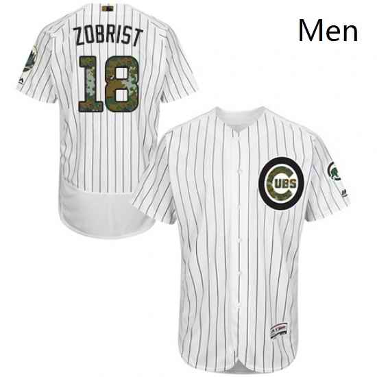 Mens Majestic Chicago Cubs 18 Ben Zobrist Authentic White 2016 Memorial Day Fashion Flex Base MLB Jersey